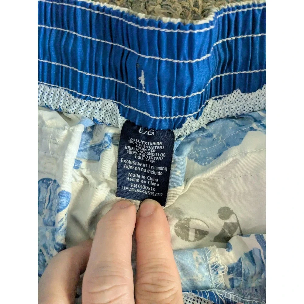 Caribbean Joe Mens Blue Tropical Postcard Floral Swim Trunks Board Shorts Large